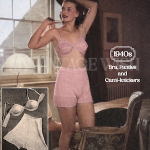 Patrón de punto en PDF para sujetador, bragas y camisola-bragas de los años 40