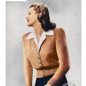 1940s Vintage Knitting Pattern – Simple Basket Stitch Cardigan – 34” Bust – PDF Download