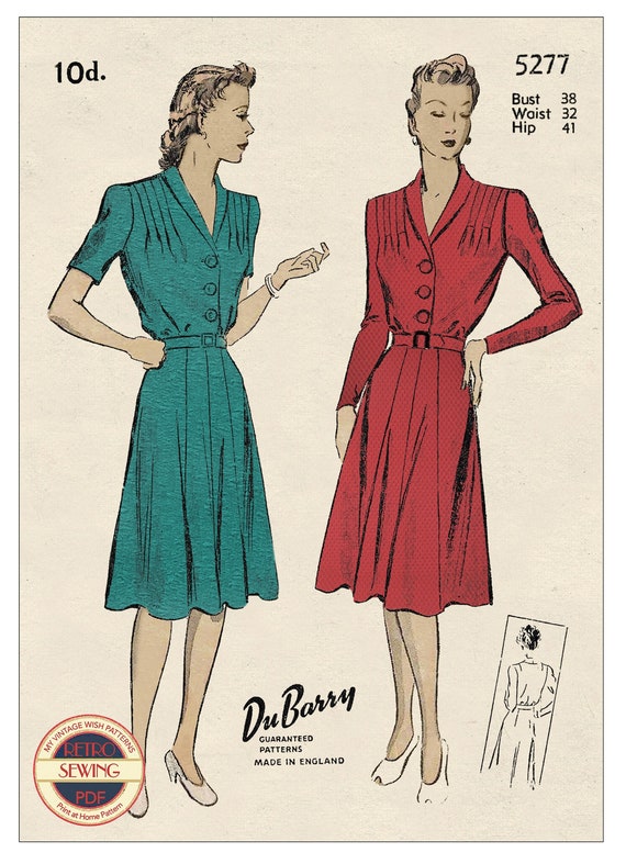 Vestido camisero con cuello enrollado de la década de 1940 PDF