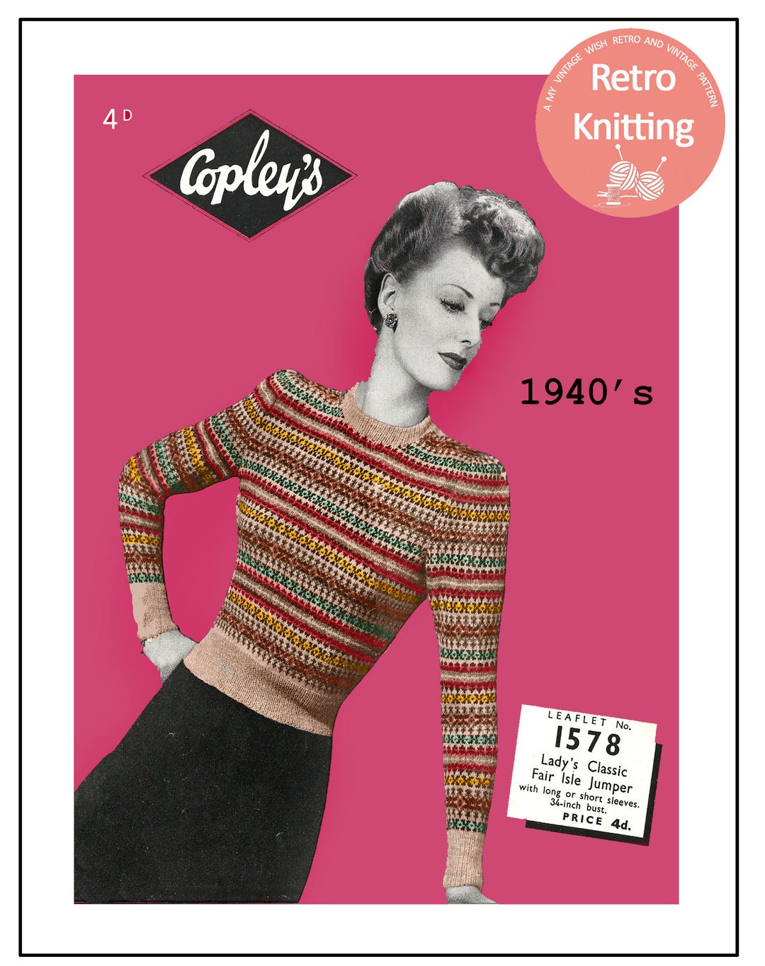 1940s Lady's Classic Fair Isle Sweater Knitting Pattern - Etsy