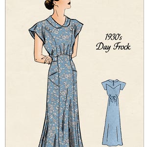 1930s Casual Tea Dress with Pockets PDF Sewing Pattern Bust 32