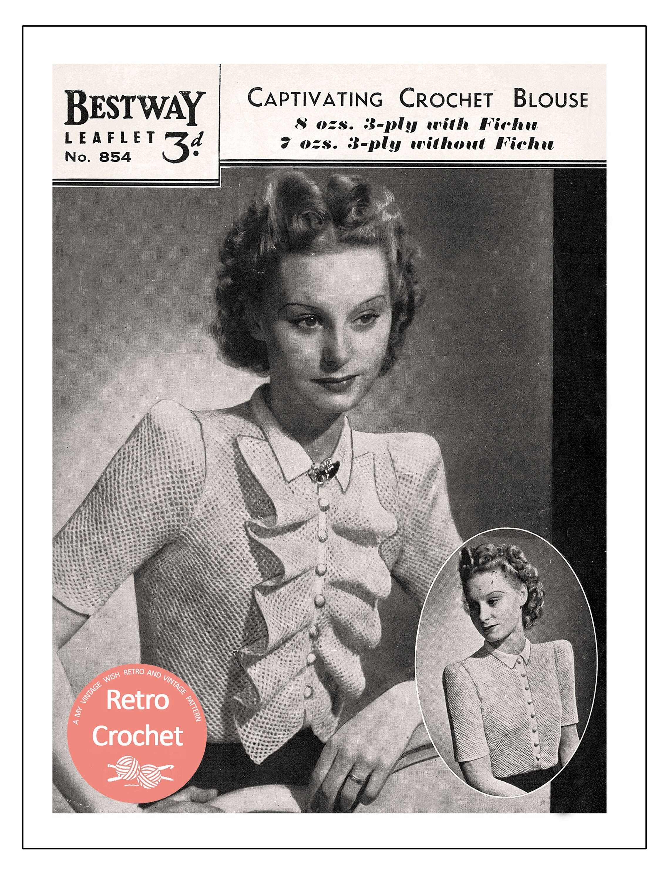 1930 S Crochet Blouse With Front Frill Fichu Vintage Etsy Ireland