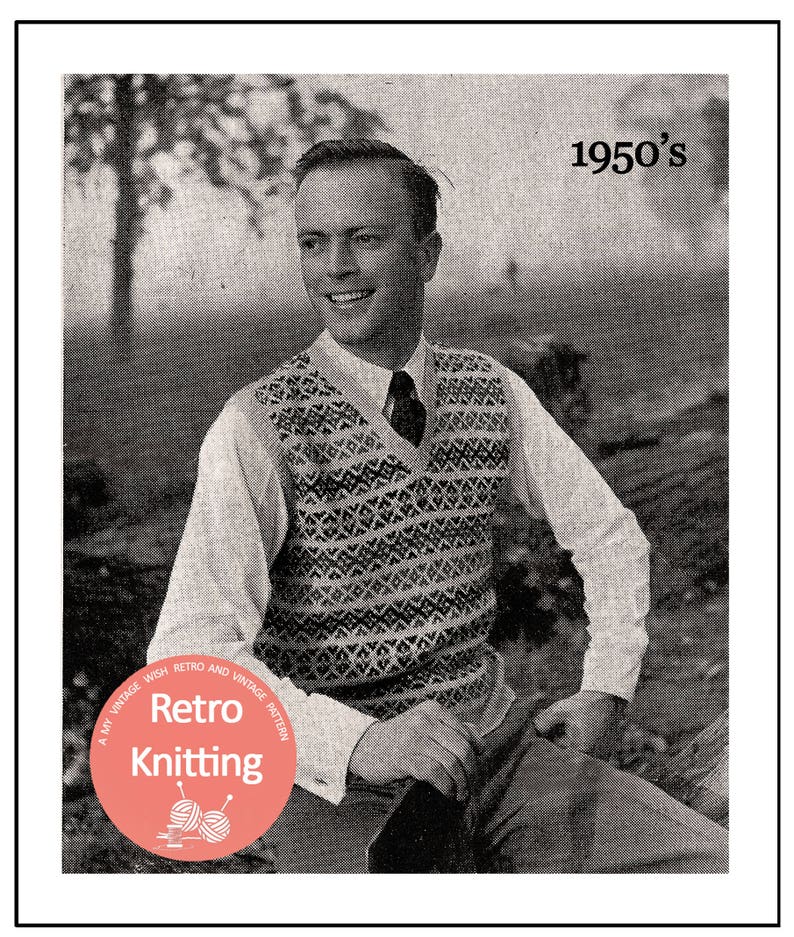 1950s Sewing Patterns | Dresses, Skirts, Tops, Mens 1950s Mens Fair Isle Pullover in Two Sizes PDF Knitting Pattern $4.43 AT vintagedancer.com