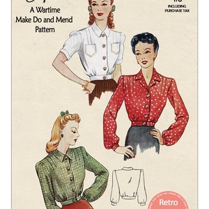 1940's Wartime Make do and Mend Blouse Ready Printed  Sewing Pattern