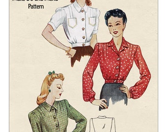 1940's Wartime Make do and Mend Blouse Ready Printed  Sewing Pattern