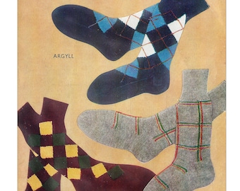 Men's 1940's Argyll, Fair Isle and Check Socks PDF Knitting Pattern