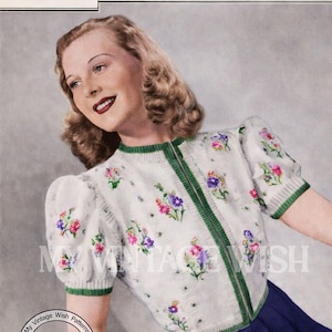1940s Embroidered Tyrolean Jumper PDF Knitting Pattern Bust 34-35