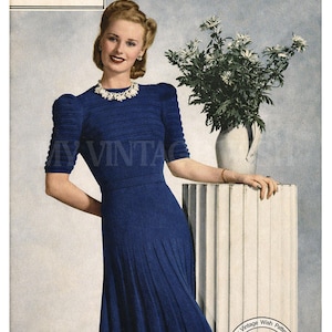 1940's Knitted Dress in Boucelet Wool PDF Pattern Download
