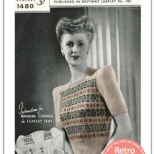 Fair Isle Sweater 1940&#39;s Vintage  Knitting Pattern - PDF  Instant Download