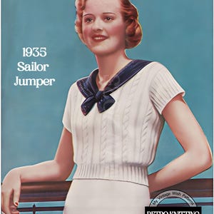 Vintage 1930s Knitting Pattern – Sailor Sweater with Cable & Moss Stitch – PDF Instant Download