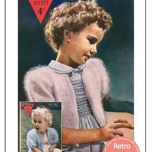 1950er Jahre Kinder Angora Bolero PDF Strickmuster Zwei Größen