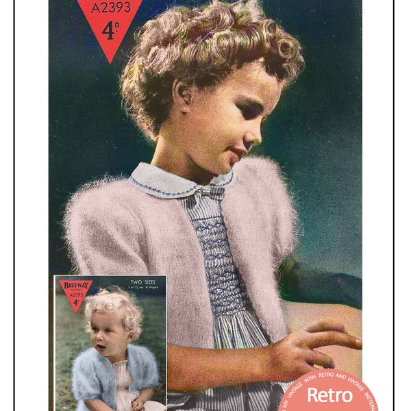 1950s Childs Angora Bolero PDF Tricot Modèle Deux Tailles