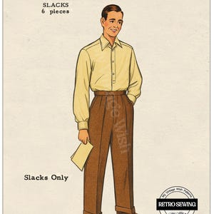 1940's Men's Flannel Trousers Ready Printed Sewing Pattern Waist 36