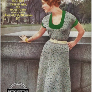 1950s Scoop Neck Dress PDF Knitting Pattern in Three sizes