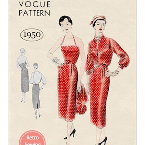1950er Jahre Halfter Kleid und Jacke-Bluse Schnittmuster - PDF Sofort Download