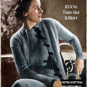 1930&#39;s Twin Set and Skirt PDF Knitting Pattern Bust 34