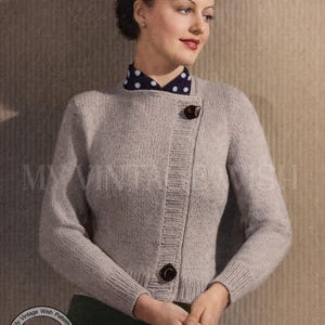 1930s Simple Winter Cardigan PDF Knitting Pattern Bust 34-36