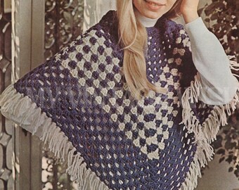 1970s Crochet Poncho Pattern Vintage Beginner Friendly Ladies Poncho PDF