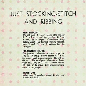 1940's Easy Classic Stocking Stitch Twinset PDF Knitting Pattern in 3 Sizes image 2