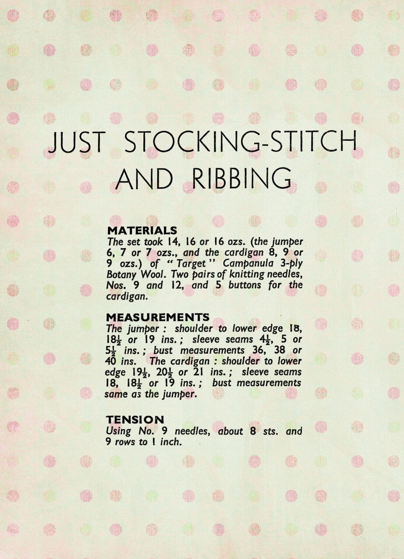 1940's Easy Classic Stocking Stitch Twinset PDF Knitting Pattern in 3 Sizes image 2