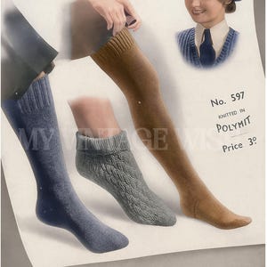 Patrón de punto en PDF para medias y calcetines de servicio femenino de la década de 1940