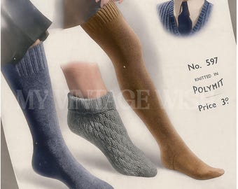 1940's Wartime Women's Service Stockings and Socks PDF Knitting Pattern