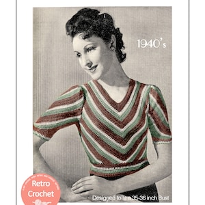1940's Chevron Striped Crochet Sweater PDF Pattern