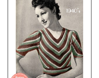 1940&#39;s Chevron Striped Crochet Sweater PDF Pattern