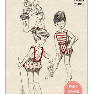 Vintage Girl&#39;s or Boy&#39;s Toddler Sun Suit Romper PDF Sewing Pattern Age 3