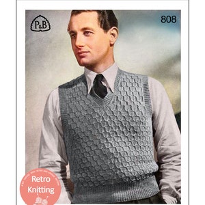 1940s Man&#39;s Fancy Pullover PDF Knitting Pattern Chest 37