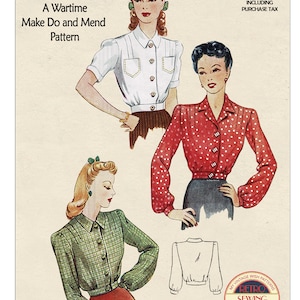 1940s Wartime Make do and Mend Blouse PDF Sewing Pattern Bust 36