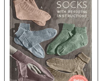 Chaussettes de cheville pour femmes des années 1940 Patten de tricot PDF