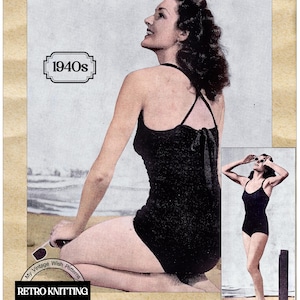 Vintage 1940s One-Piece Swimsuit Knitting Pattern – PDF Instant Download Retro Swimwear