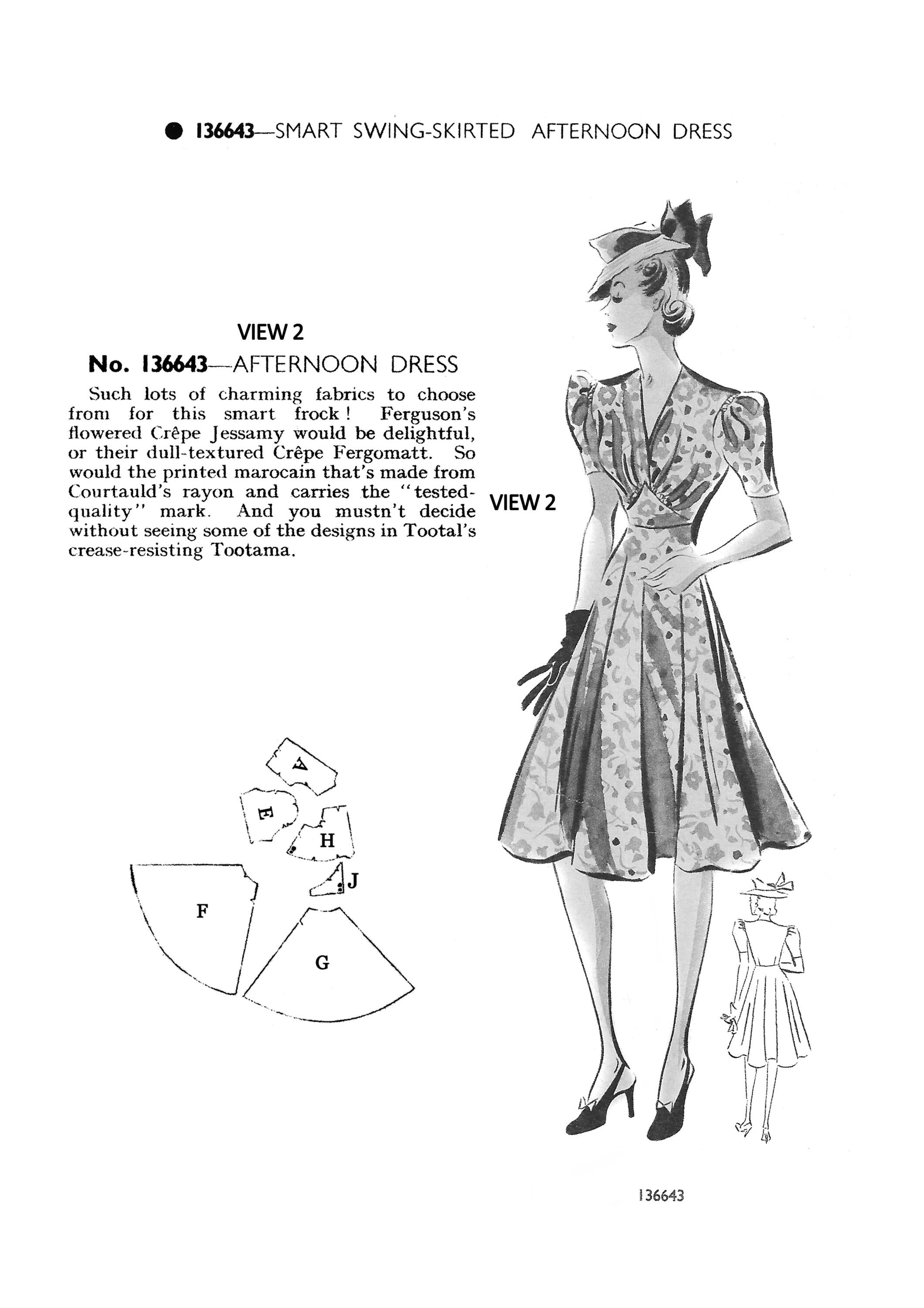 1930s Two Styles of Swing Dress Ready Printed Vintage Sewing