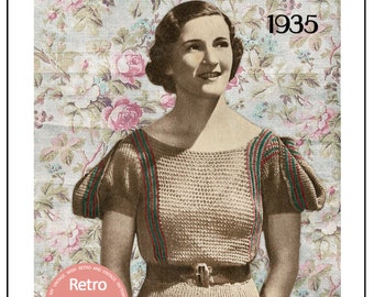 1930's Cowl Sleeve Blouse Vintage Knitting Pattern, PDF Instant Download