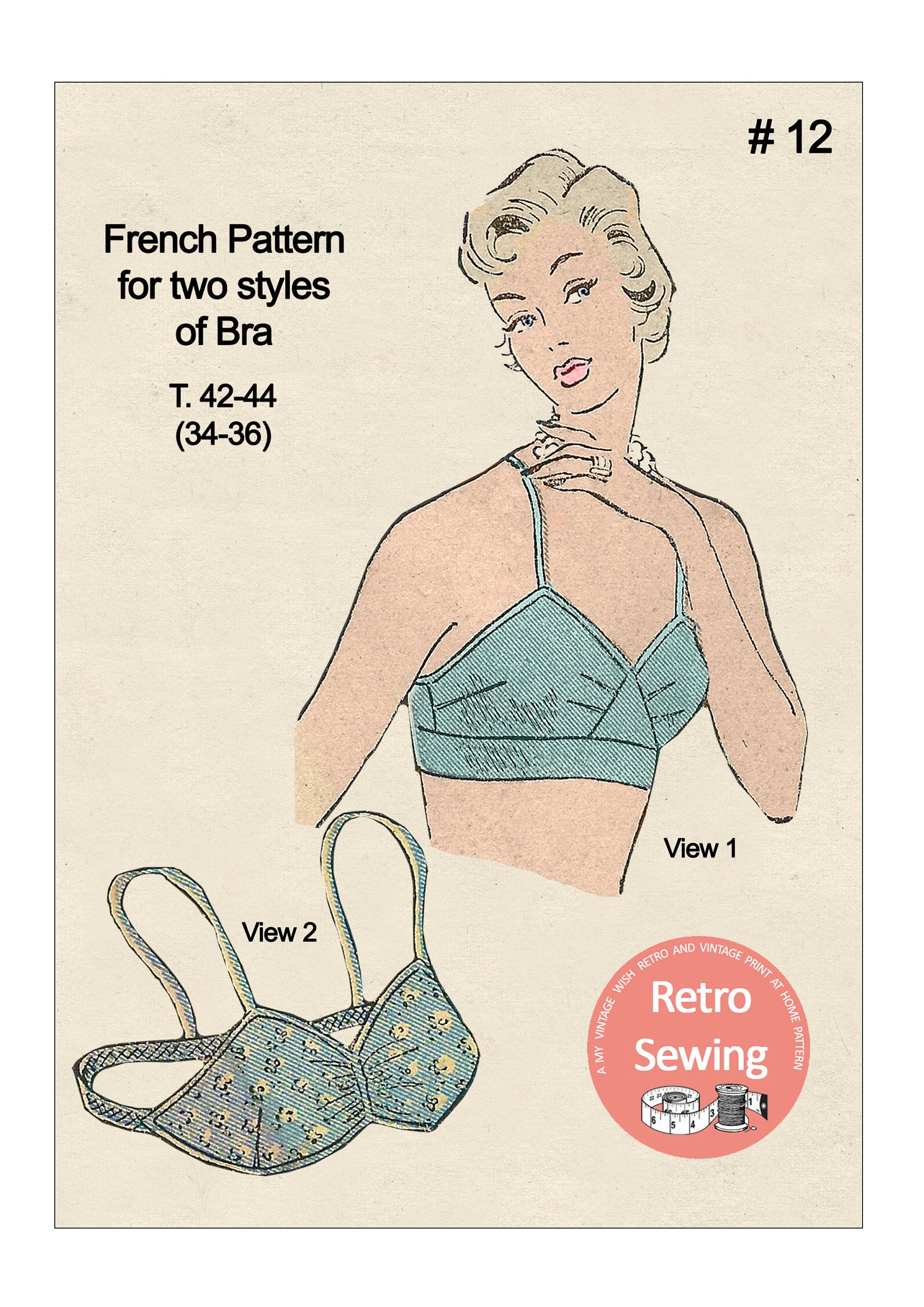 1950's Soft Cup Brassiere PDF Sewing Pattern Bust 35-37