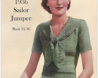 Vintage 1936 PDF Knitting Pattern – Sailor Collar Sweater – Instant Download