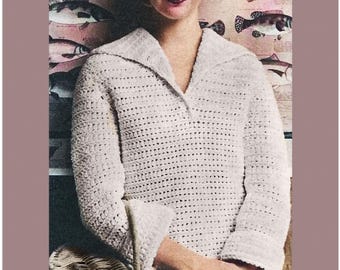 1950s Ladies Vintage Crochet Sweater Pattern – Instant PDF Download