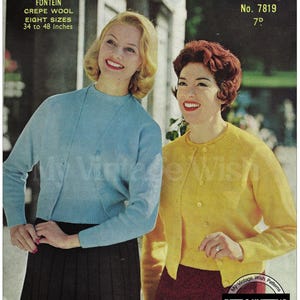 Vintage Twinset Knitting Pattern: Ladies Jumper & Cardigan (8 Sizes, PDF Download, Round/V Neck Options)