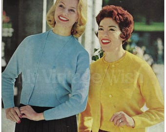 Scarlet Twinset • 1950s Knitting Twin Set Cardigan Sweater Top