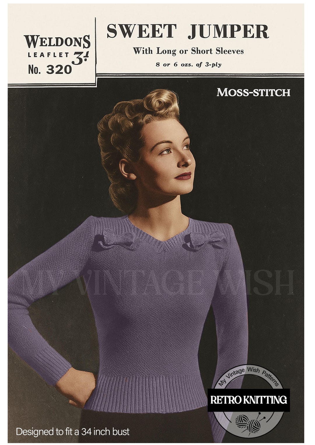 1940s Jumper Knitting Pattern PDF Moss Stitch Sweater With Bows Etsy 1940s-jumper-knitting-pattern-pdf-moss-stitch-sweater-with-bows-etsy