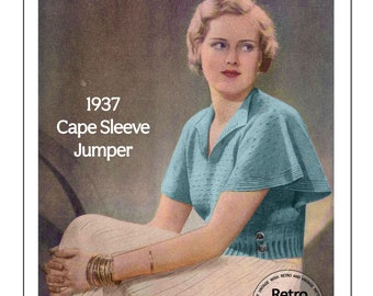 1930s Pretty Cape-Sleeve Jumper PDF Knitting Pattern Bust 34