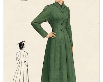 1940s Single Breasted Princess Coat Ready Printed Sewing Pattern Bust 34