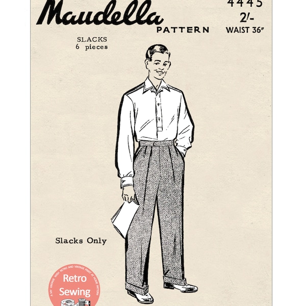 Pantalon en flanelle pour homme des années 1940 PDF imprimé à la maison patron de couture taille 36