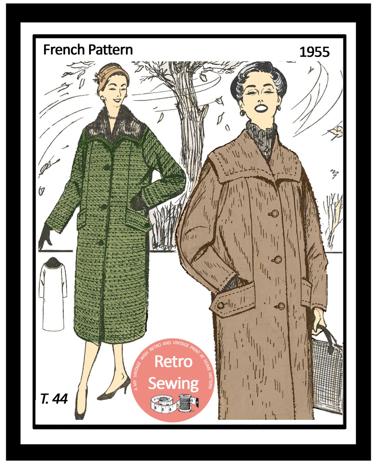 1950s Winter Coat Ready Printed French Pattern Bust 36 37 Etsy