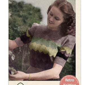 1940s Striped Jumper PDF Knitting Pattern Bust 34-36