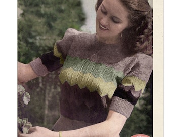 1940s Striped Jumper PDF Knitting Pattern Bust 34-36