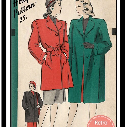 1940's Box Style Lined Coat Sewing Pattern PDF Sewing - Etsy