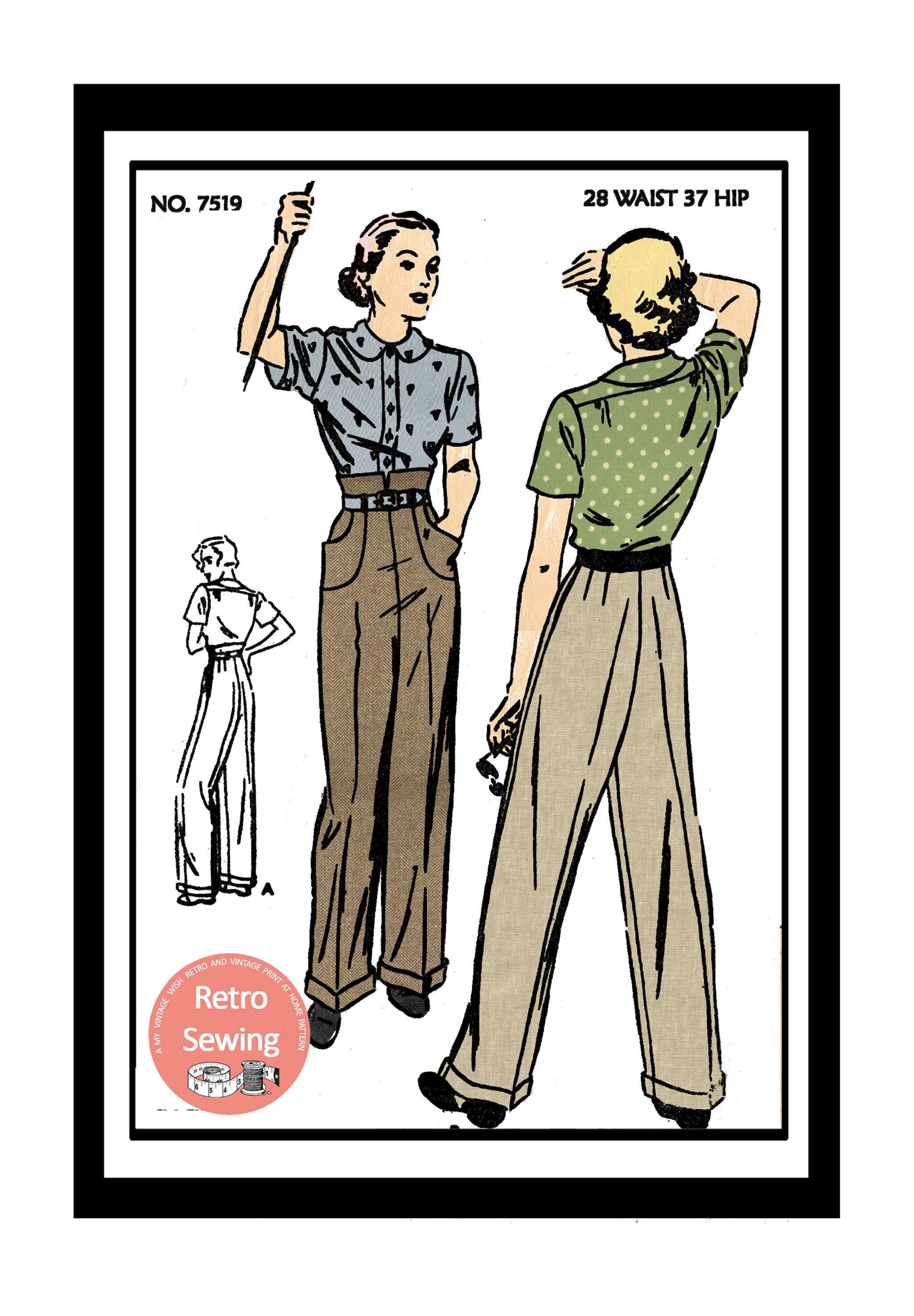 1940s Vintage Sewing Pattern B38W32 DUNGAREESPANTSTROUSERS 1314  The  Vintage Pattern Shop
