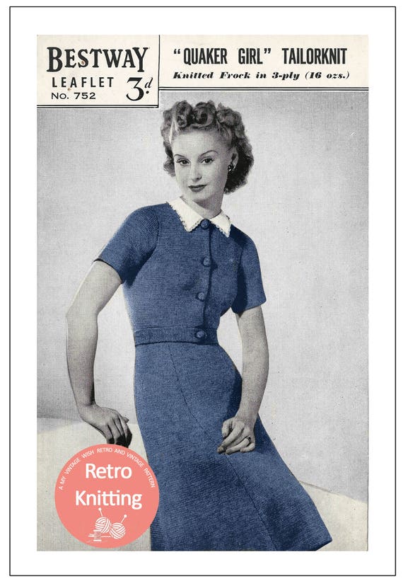 Wartime Quaker Dress 1940s Vintage Knitting Pattern PDF | Etsy